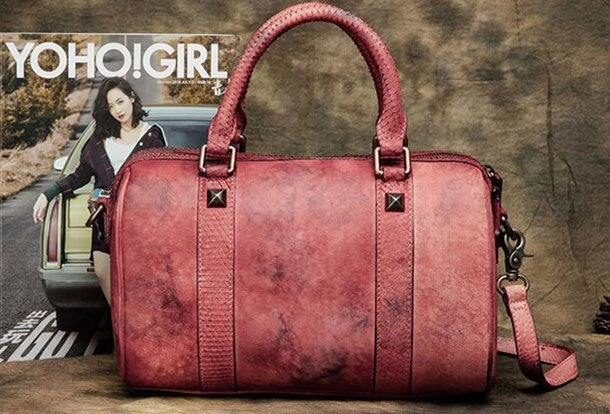 Handmade Leather handbag Boston bag purse shoulder bag for women leather shopper bag