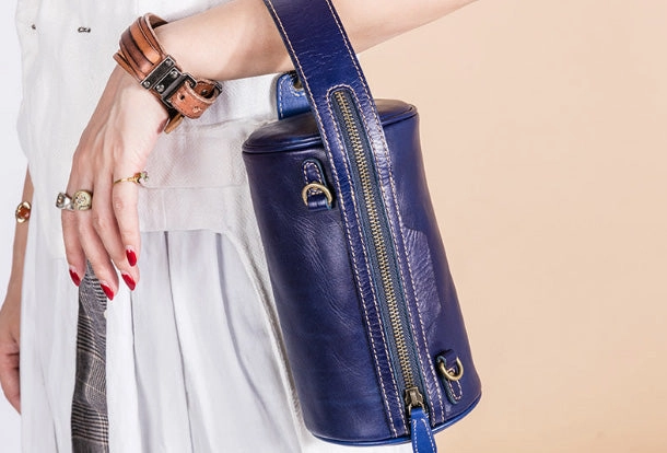 Handmade Leather Handbag Purse Bucket Bag Round Circle Bag Crossbody Bag Shoulder Bag Purse For Women