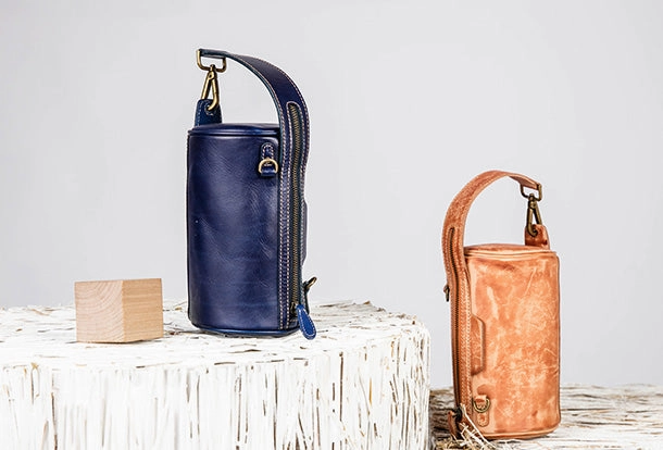 Handmade Leather Handbag Purse Bucket Bag Round Circle Bag Crossbody Bag Shoulder Bag Purse For Women