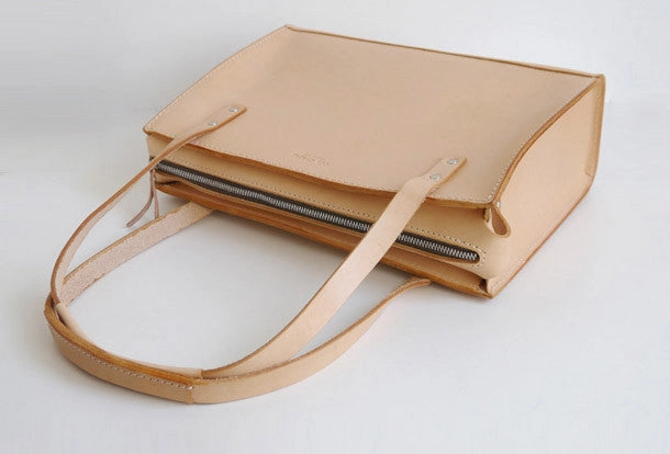 Handmade Leather handbag shoulder bag beige for women leather shoulder purse