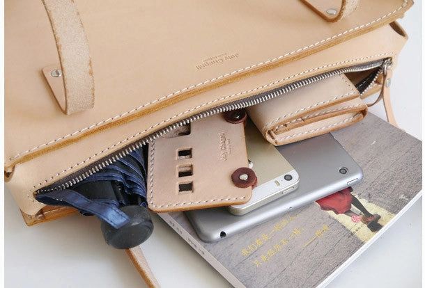 Handmade Leather handbag shoulder bag beige for women leather shoulder purse