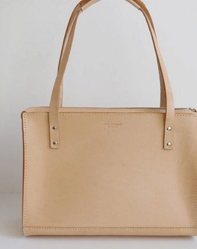 Handmade Leather handbag shoulder bag beige for women leather shoulder purse