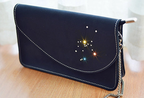 Handmade Leather purse shoulder bag constellation women leather crossbody bag