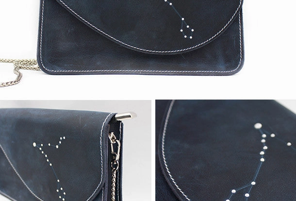 Handmade Leather purse shoulder bag constellation women leather crossbody bag