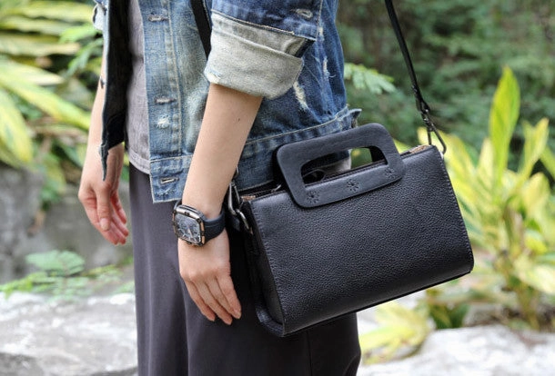 Handmade vintage satchel leather crossbody bag shoulder bag handbag for women