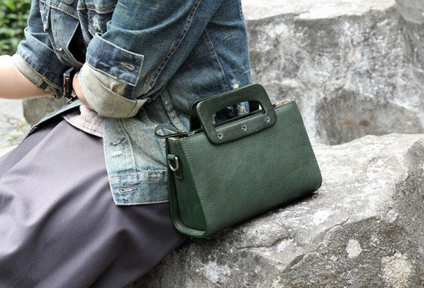 Handmade vintage satchel leather crossbody bag shoulder bag handbag for women