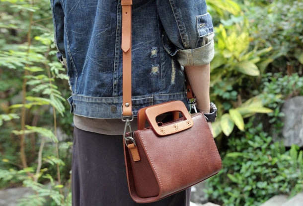 Handmade vintage satchel leather crossbody bag shoulder bag handbag for women