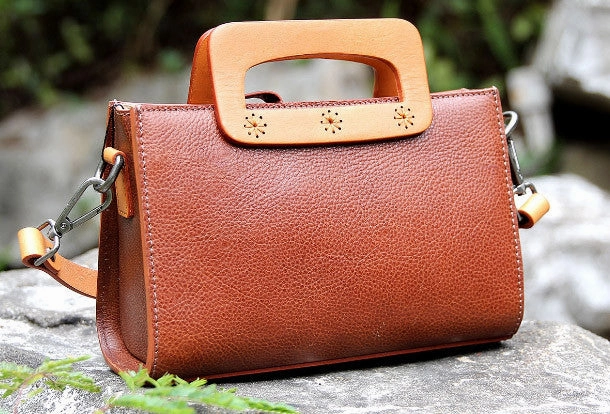 Handmade vintage satchel leather crossbody bag shoulder bag handbag for women