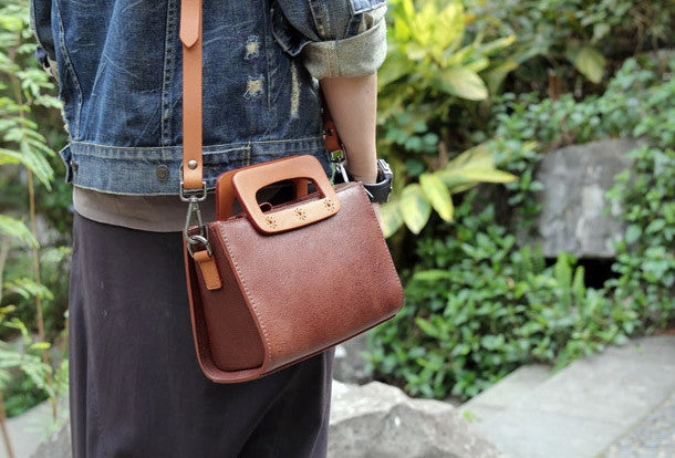 Handmade vintage satchel leather crossbody bag shoulder bag handbag for women