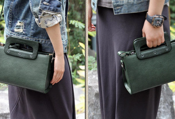 Handmade vintage satchel leather crossbody bag shoulder bag handbag for women