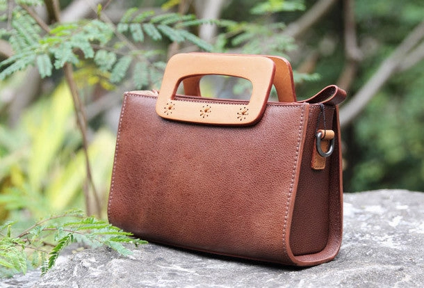 Handmade vintage satchel leather crossbody bag shoulder bag handbag for women