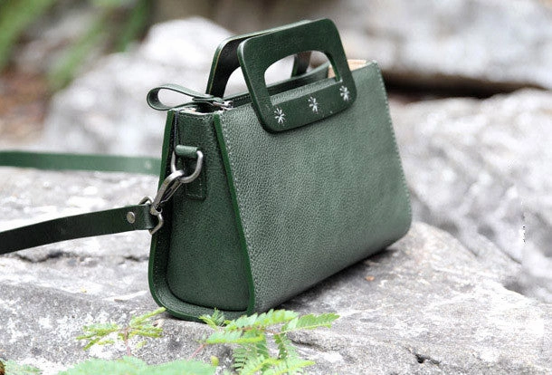 Handmade vintage satchel leather crossbody bag shoulder bag handbag for women