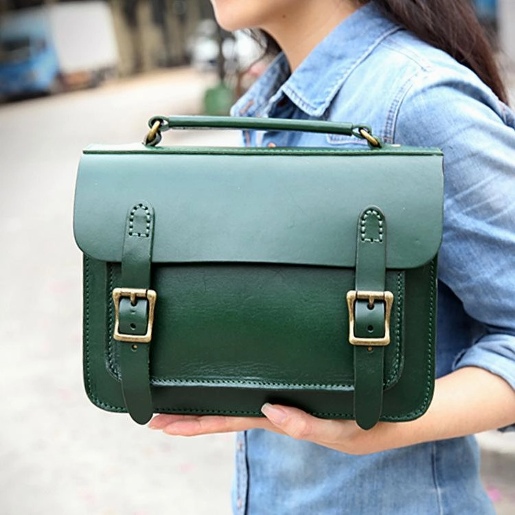 Handmade Womens Coffee Leather Satchel Shoulder Bag Cambridge Structured Satchel Handbag Purse for Men