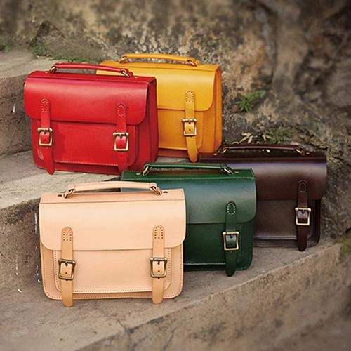 Handmade Womens Coffee Leather Satchel Shoulder Bag Cambridge Structured Satchel Handbag Purse for Men