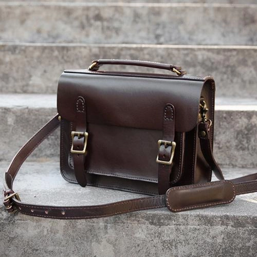 Handmade Womens Coffee Leather Satchel Shoulder Bag Cambridge Structured Satchel Handbag Purse for Men