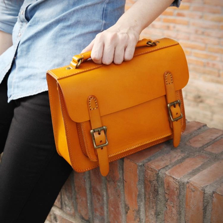 Handmade Womens Coffee Leather Satchel Shoulder Bag Cambridge Structured Satchel Handbag Purse for Men