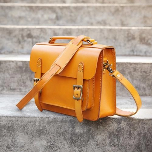 Handmade Womens Coffee Leather Satchel Shoulder Bag Cambridge Structured Satchel Handbag Purse for Men