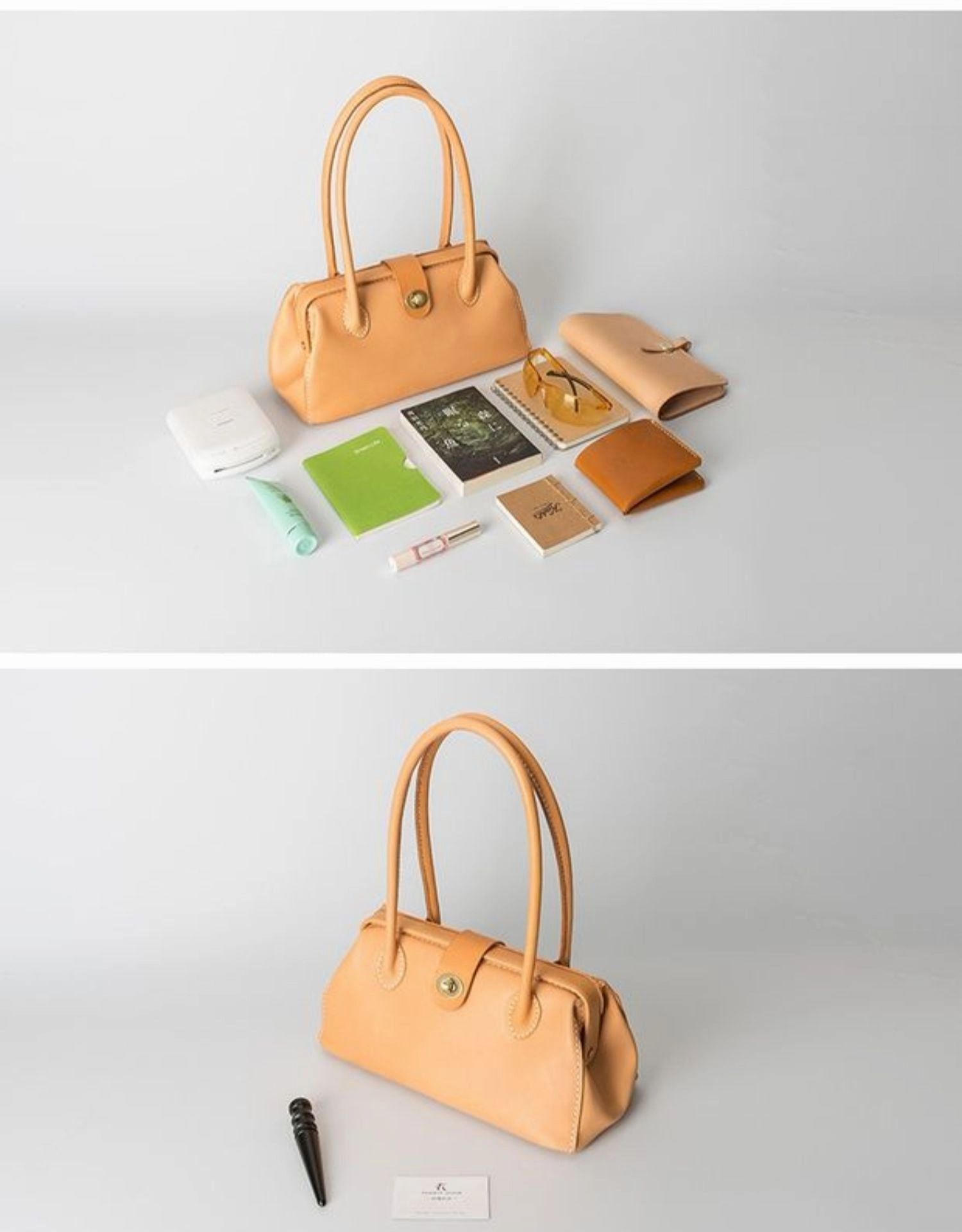 Handmade Womens Leather Doctor Handbag Purse Beige Shoulder Bag Doctor Bags for Women