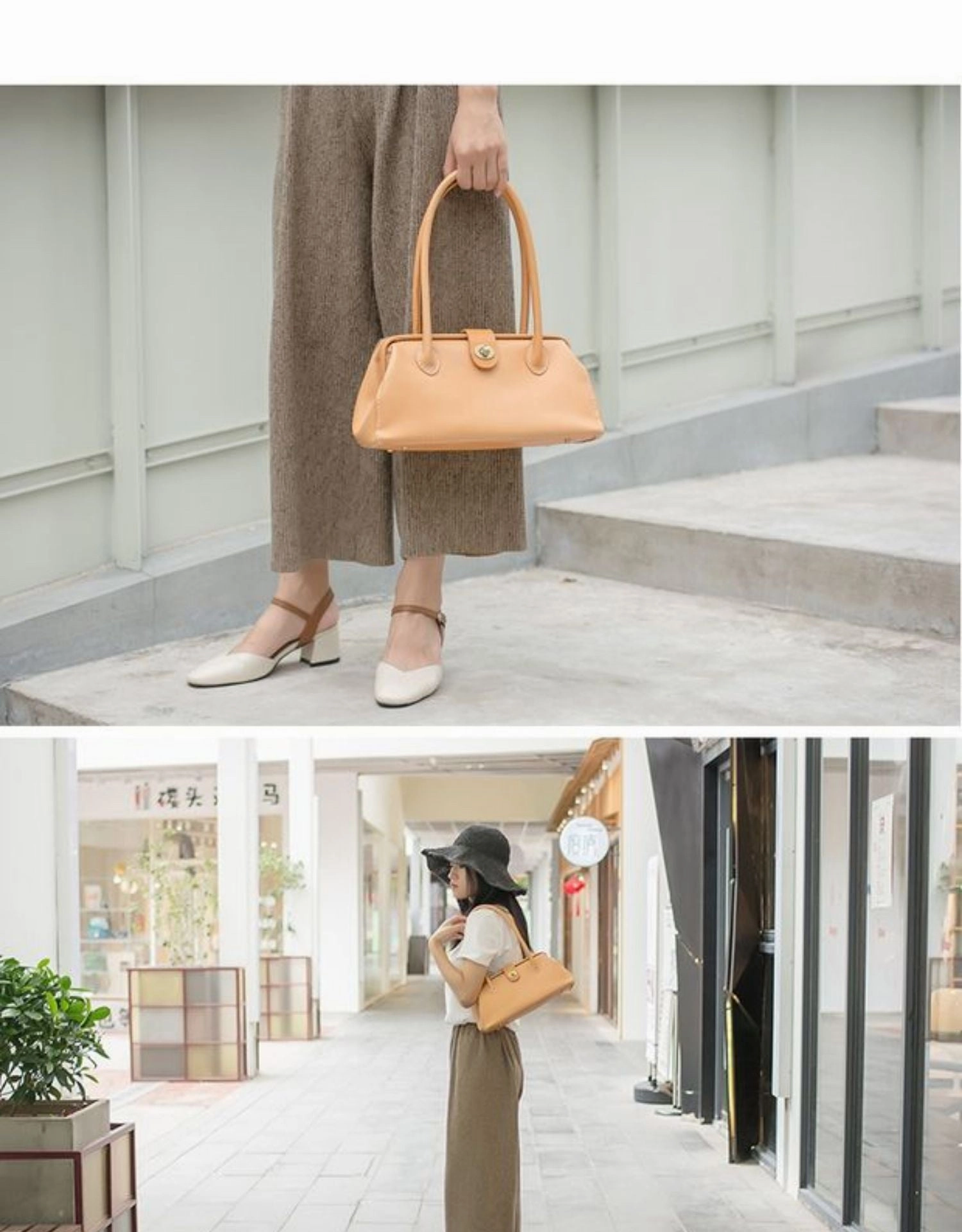 Handmade Womens Leather Doctor Handbag Purse Beige Shoulder Bag Doctor Bags for Women