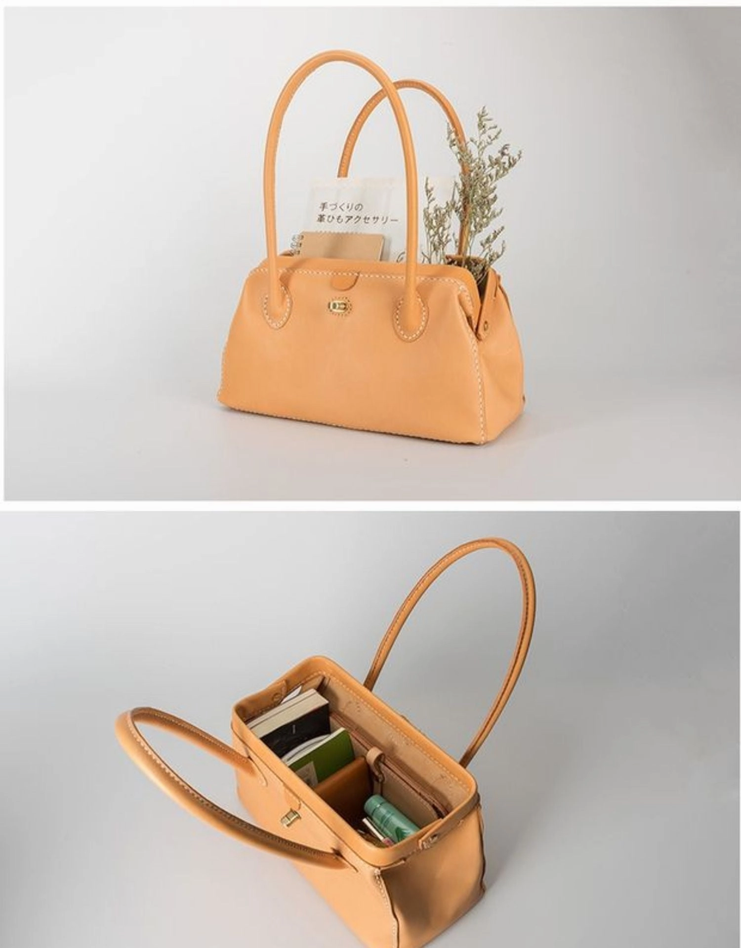 Handmade Womens Leather Doctor Handbag Purse Beige Shoulder Bag Doctor Bags for Women