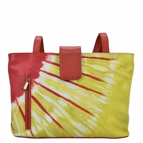 Handpainted Leather Medium Tote - Tie Dye Sunset
