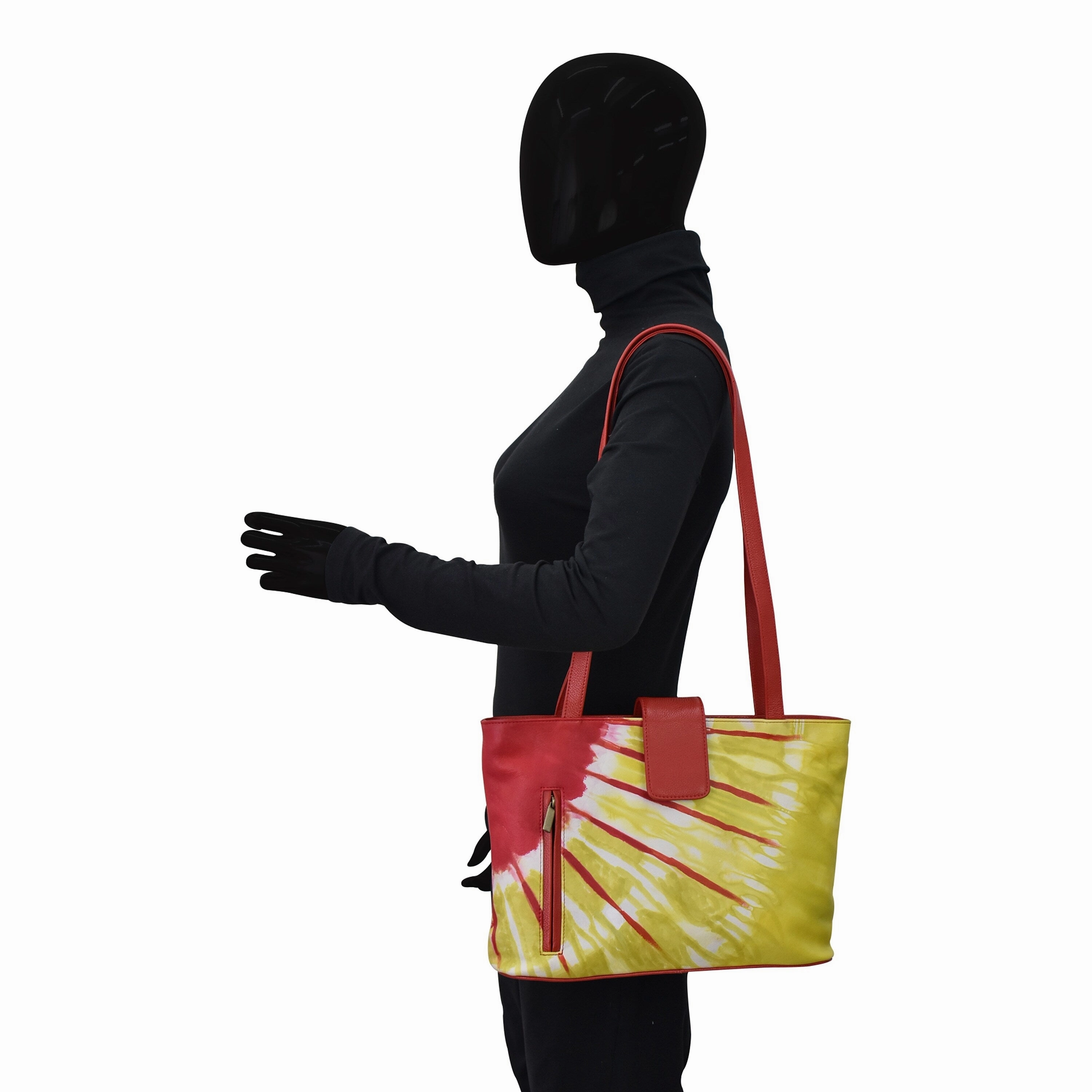 Handpainted Leather Medium Tote - Tie Dye Sunset