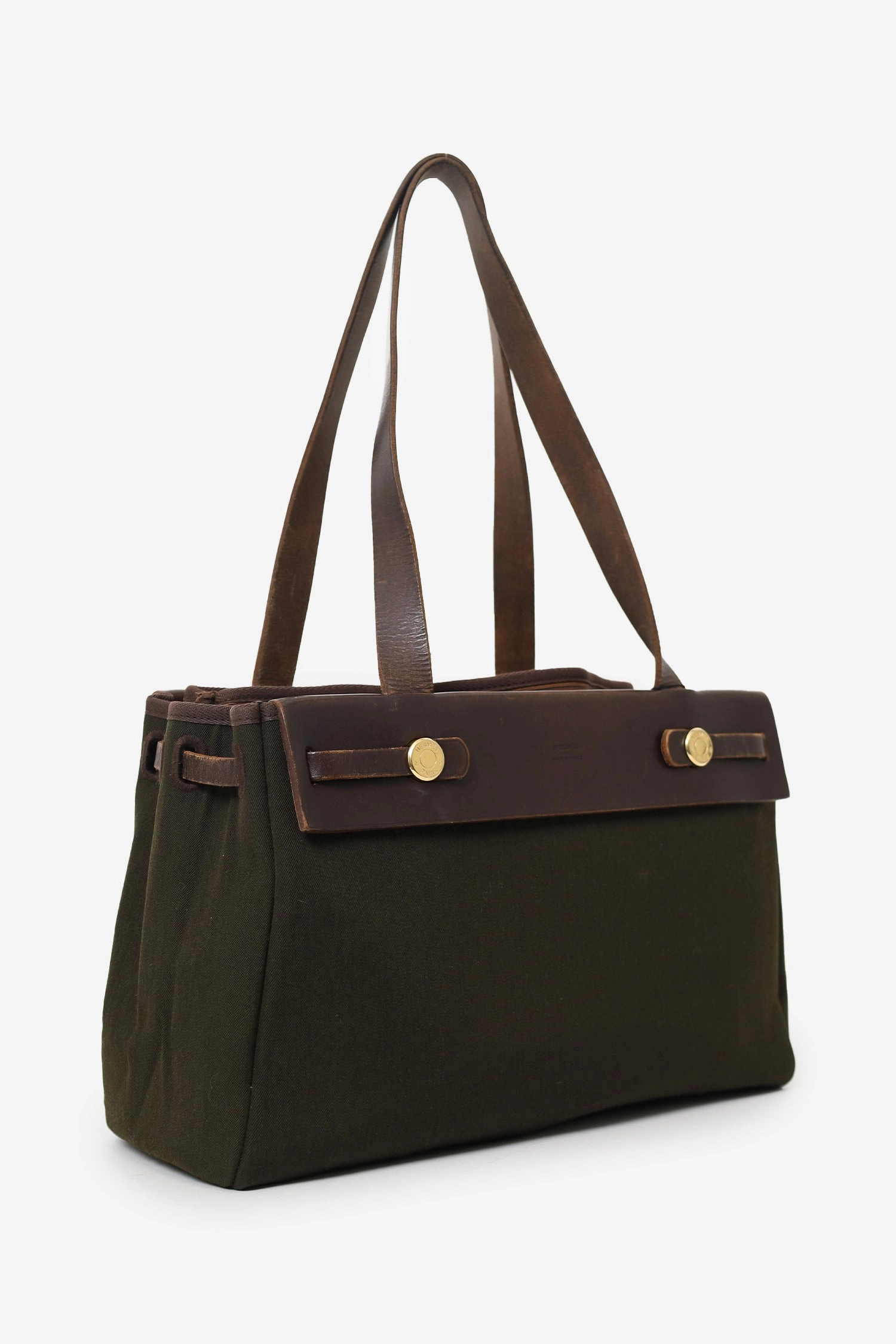 Hermes 2003 Brown/Green Leather/Canvas Changeable Vibrato Herbag PM (As Is)