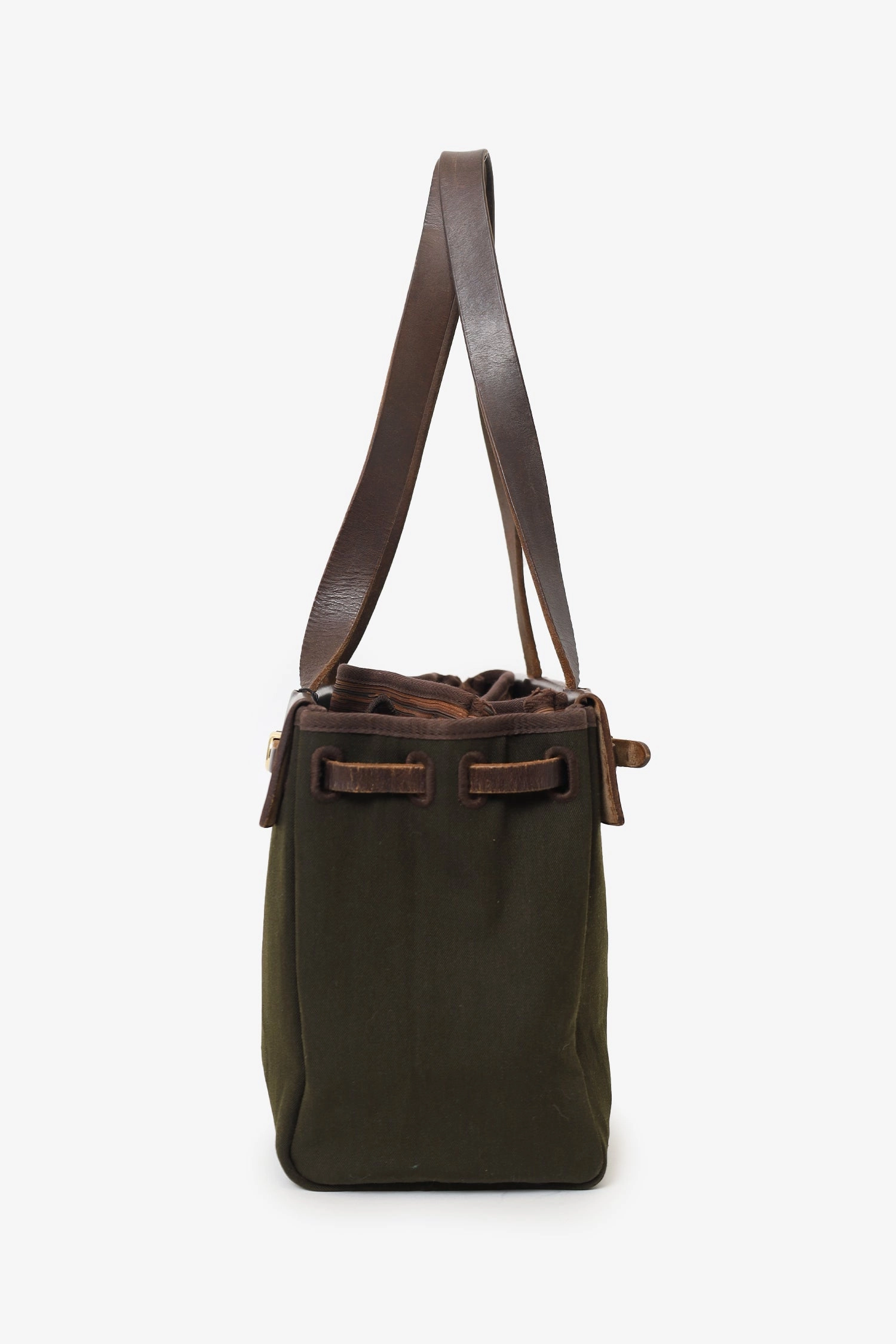 Hermes 2003 Brown/Green Leather/Canvas Changeable Vibrato Herbag PM (As Is)