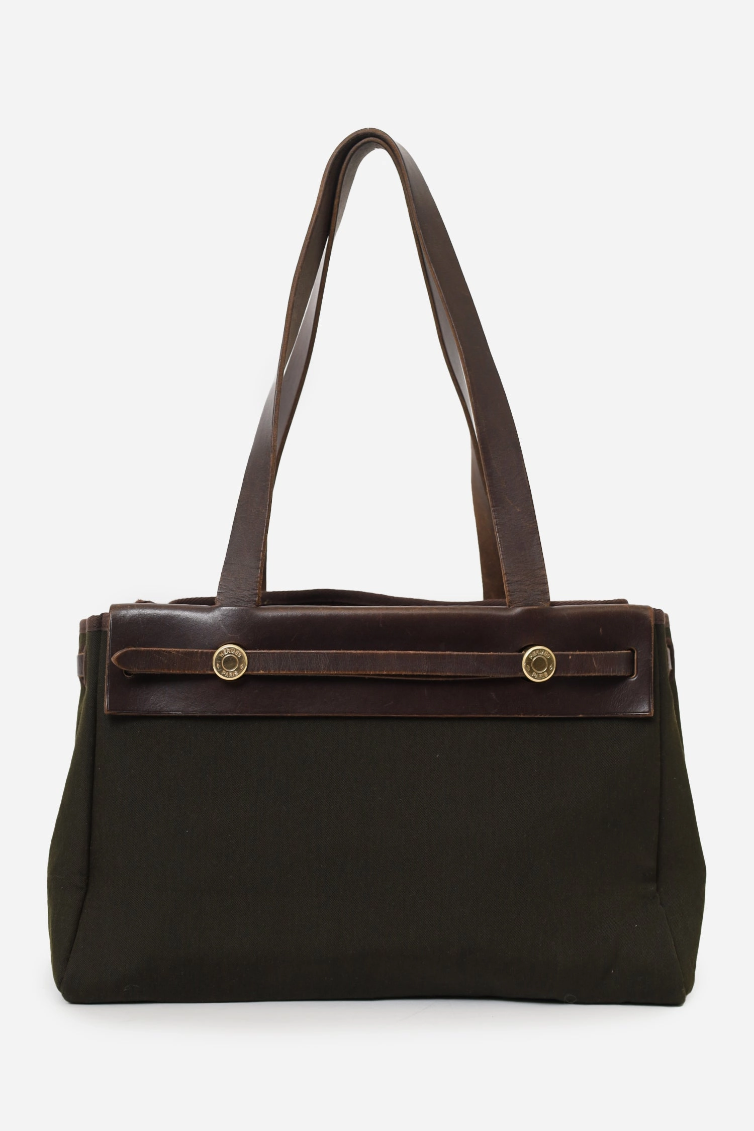 Hermes 2003 Brown/Green Leather/Canvas Changeable Vibrato Herbag PM (As Is)