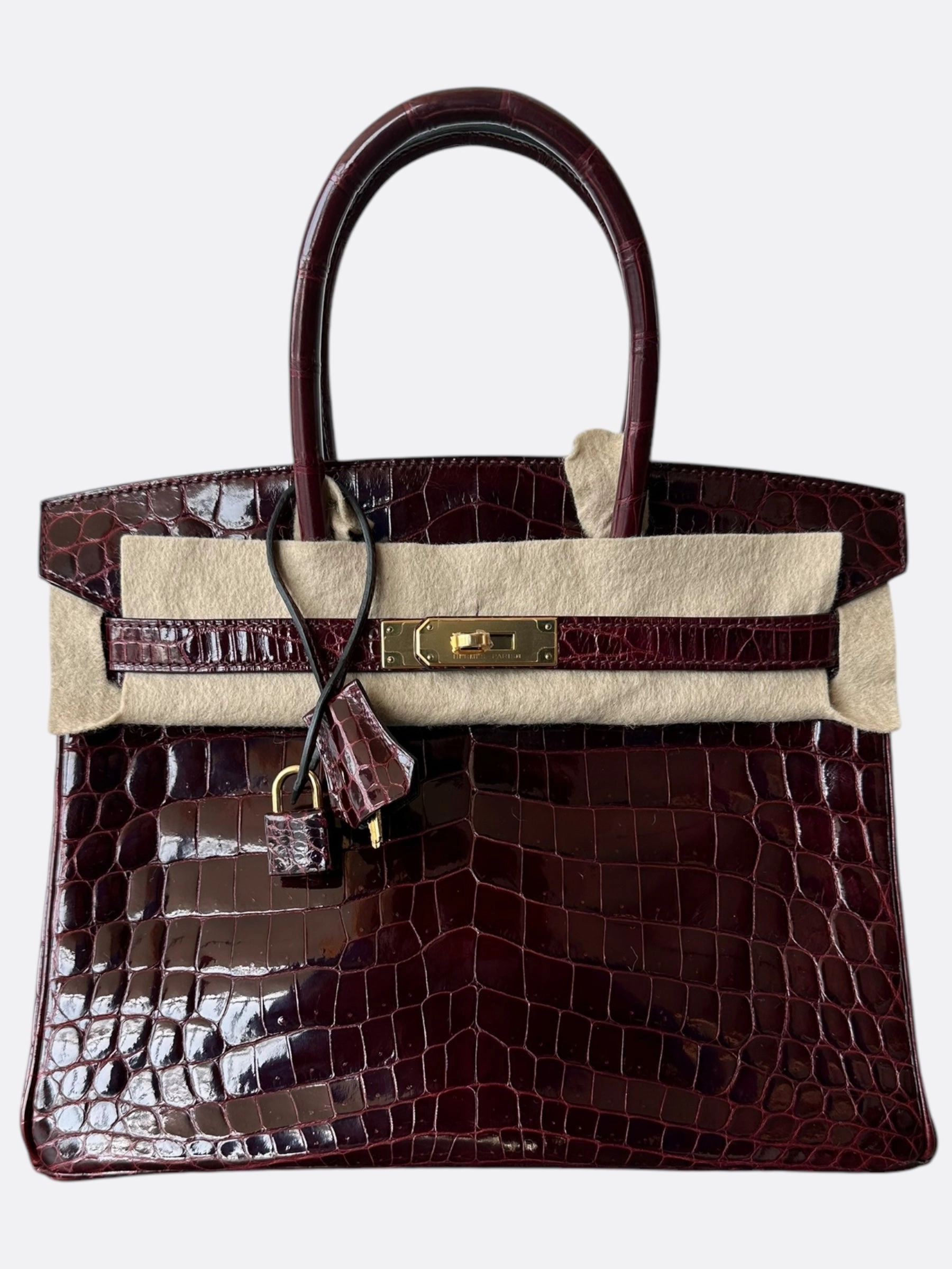 Hermes Bordeaux Shiny Porosus Crocodile Birkin 30