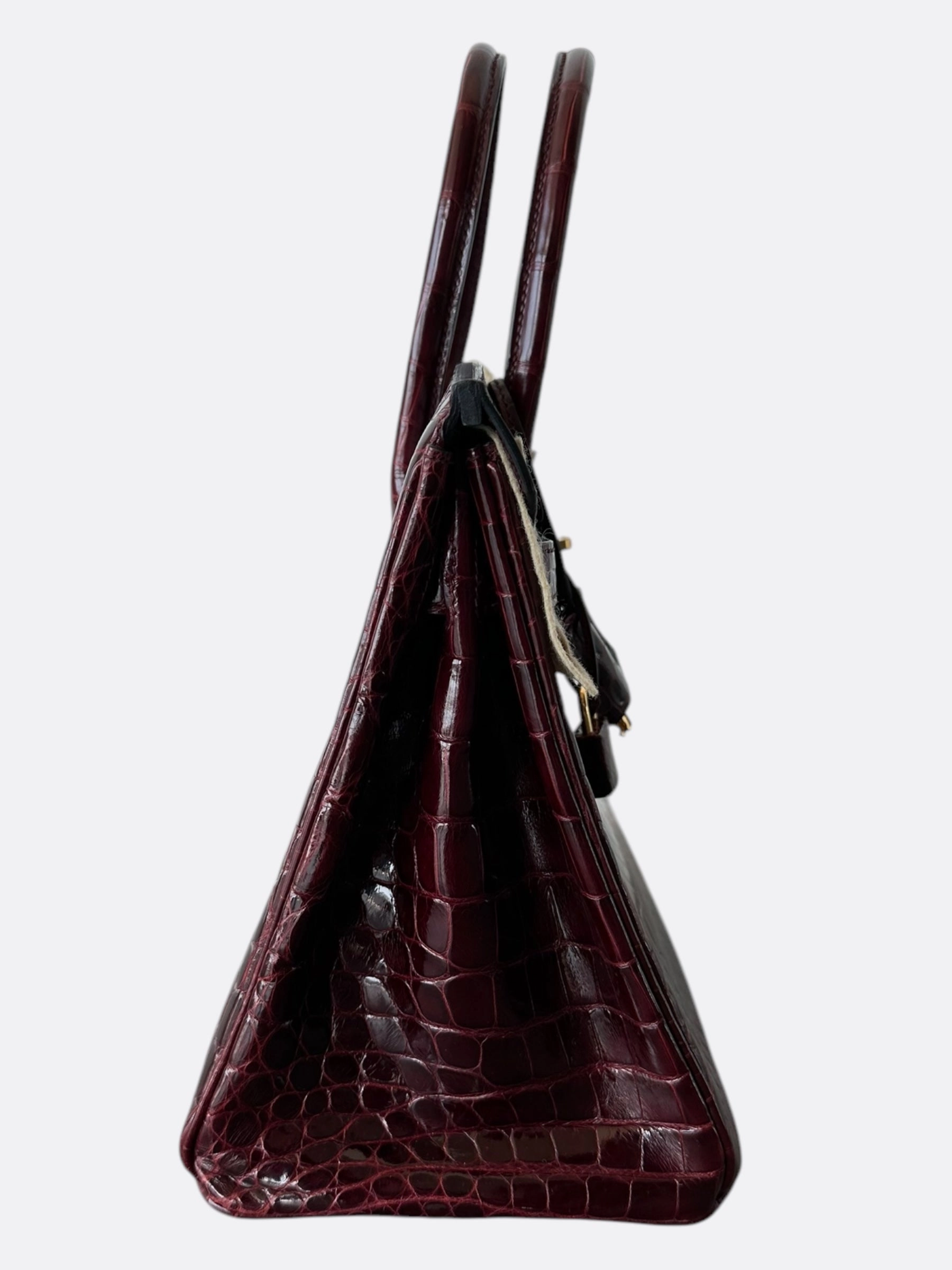 Hermes Bordeaux Shiny Porosus Crocodile Birkin 30