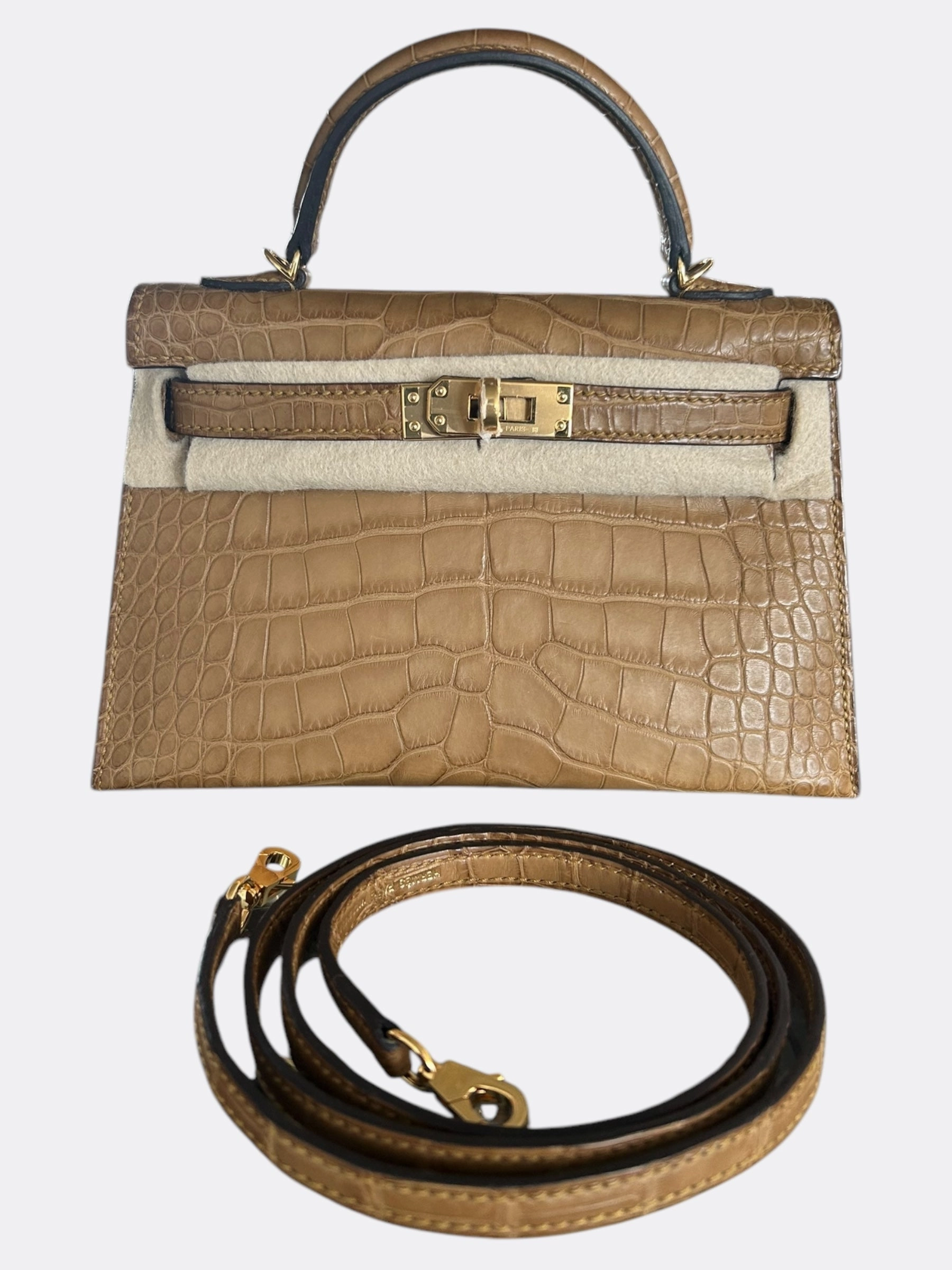 Hermes Brown Alligator Mini Kelly 20