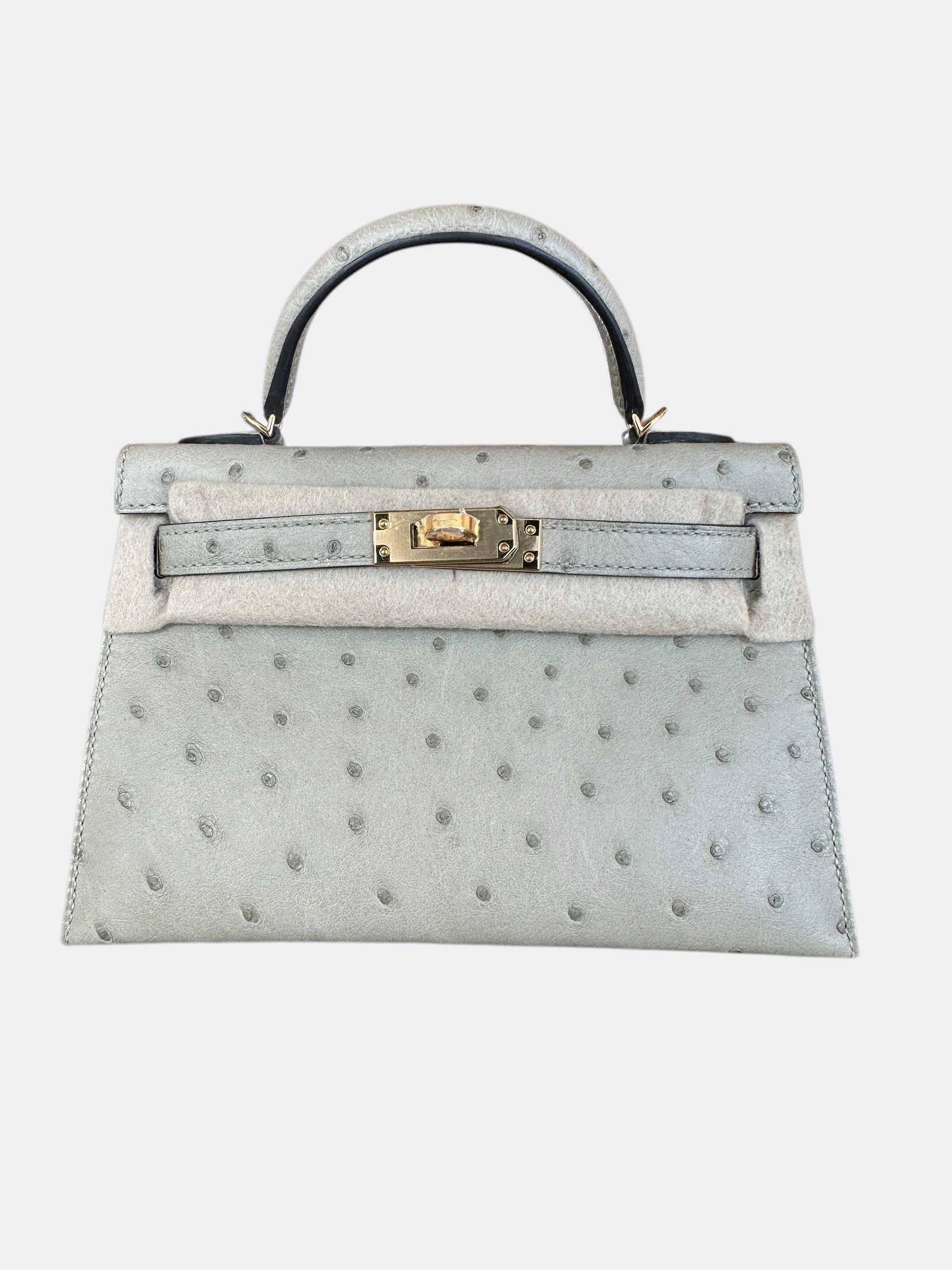 Hermes Gris Perle Ostrich Mini Kelly 20