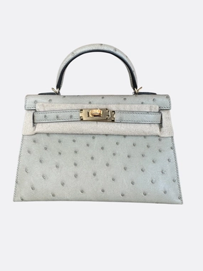 Hermes Gris Perle Ostrich Mini Kelly 20