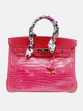 Hermes Pink Fucshia Shiny Porous Crocodile Birkin 35