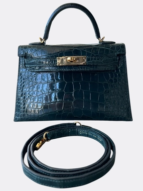 Hermes Vert Green Shiny Porous Crocodile Mini Kelly 20