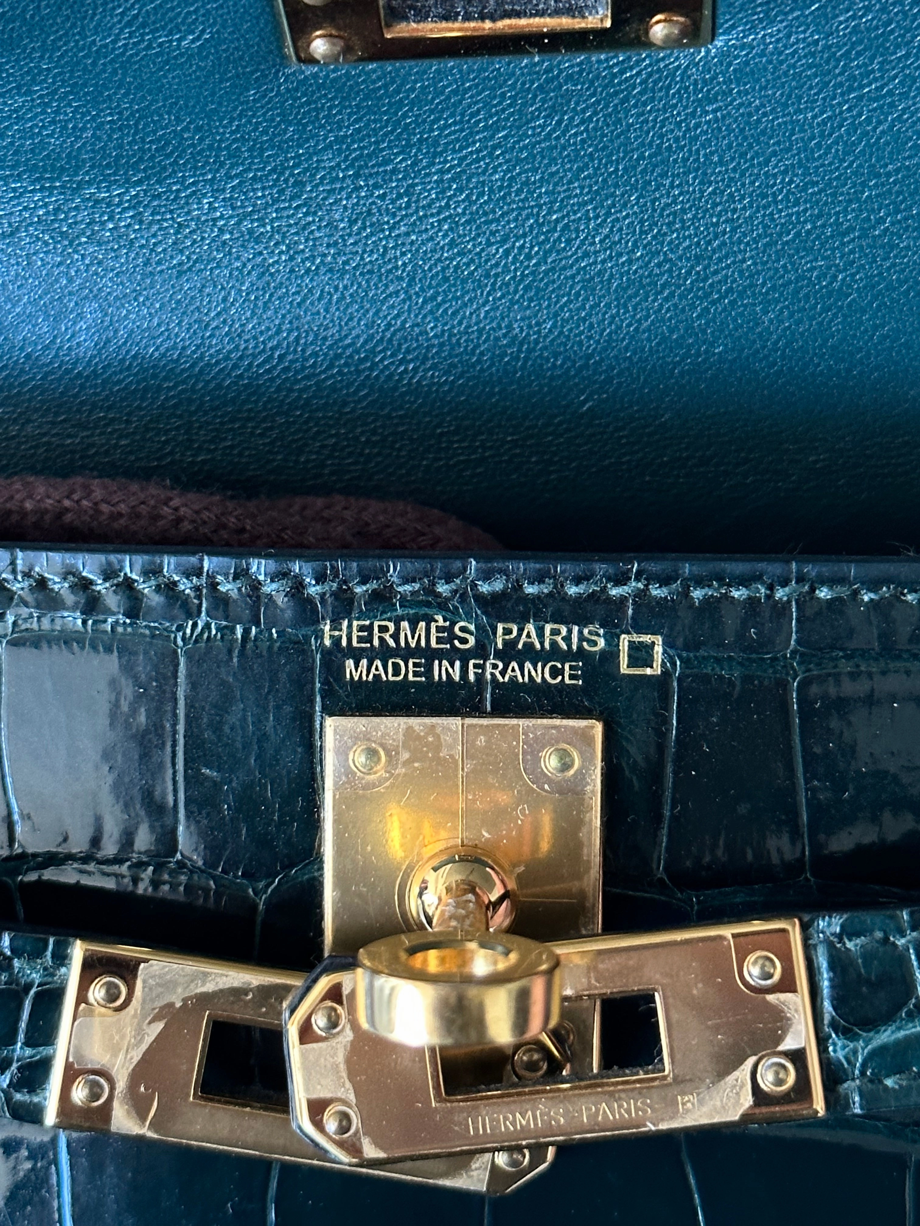 Hermes Vert Green Shiny Porous Crocodile Mini Kelly 20