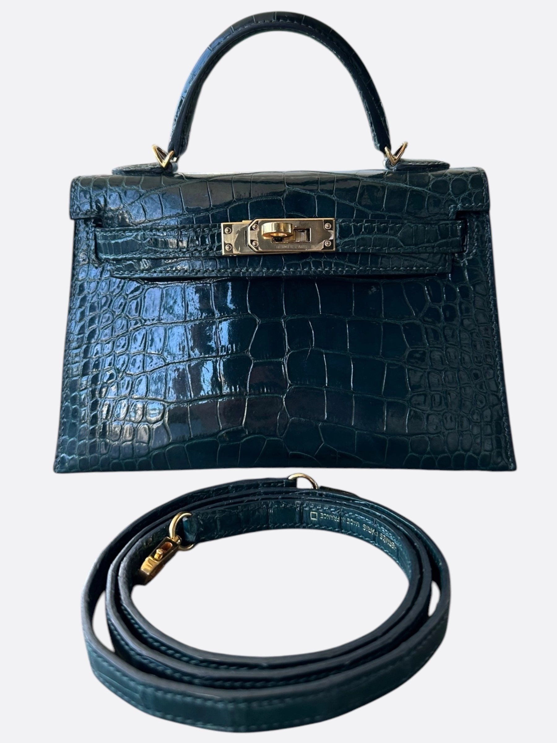 Hermes Vert Green Shiny Porous Crocodile Mini Kelly 20