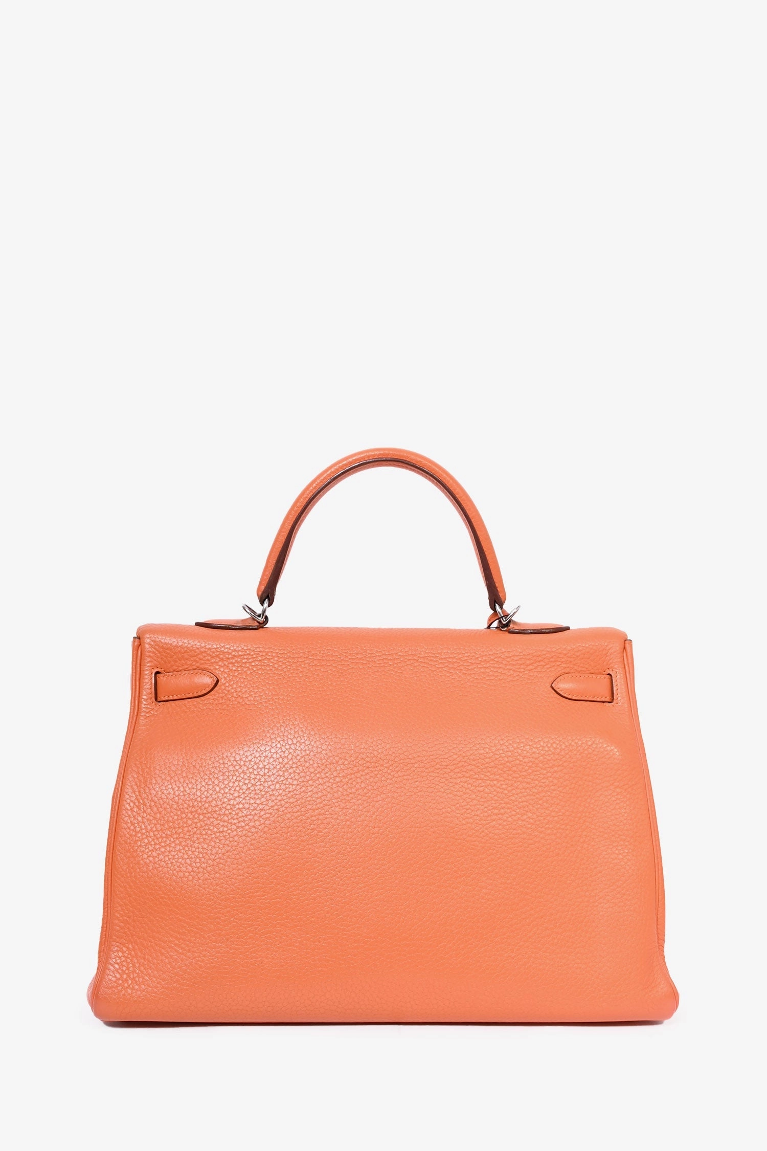 Herms 2010 Orange Clemence Leather Kelly Retourne 35 Top Handle with Canvas Strap