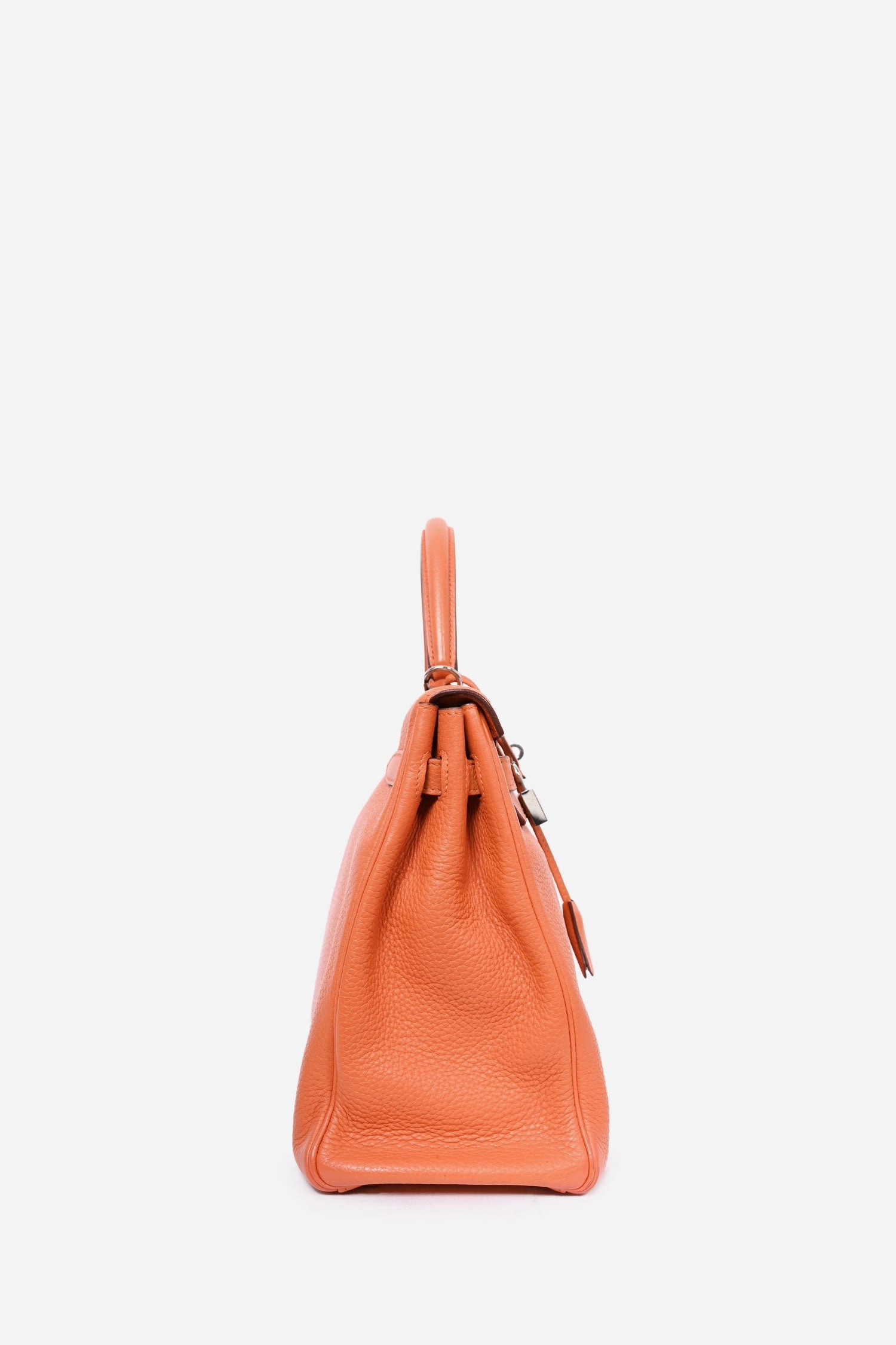 Herms 2010 Orange Clemence Leather Kelly Retourne 35 Top Handle with Canvas Strap