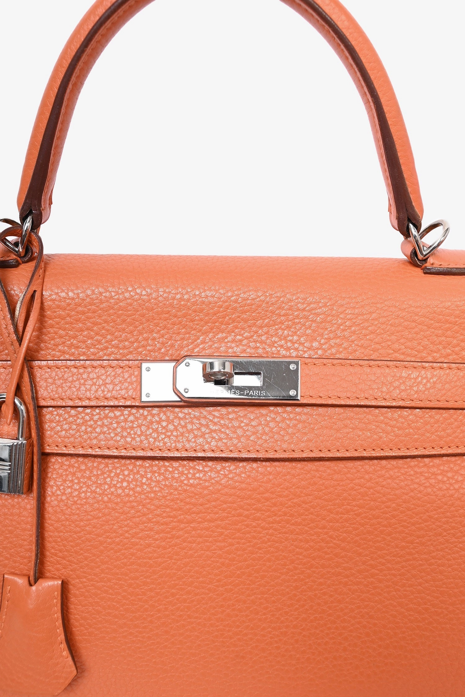 Herms 2010 Orange Clemence Leather Kelly Retourne 35 Top Handle with Canvas Strap