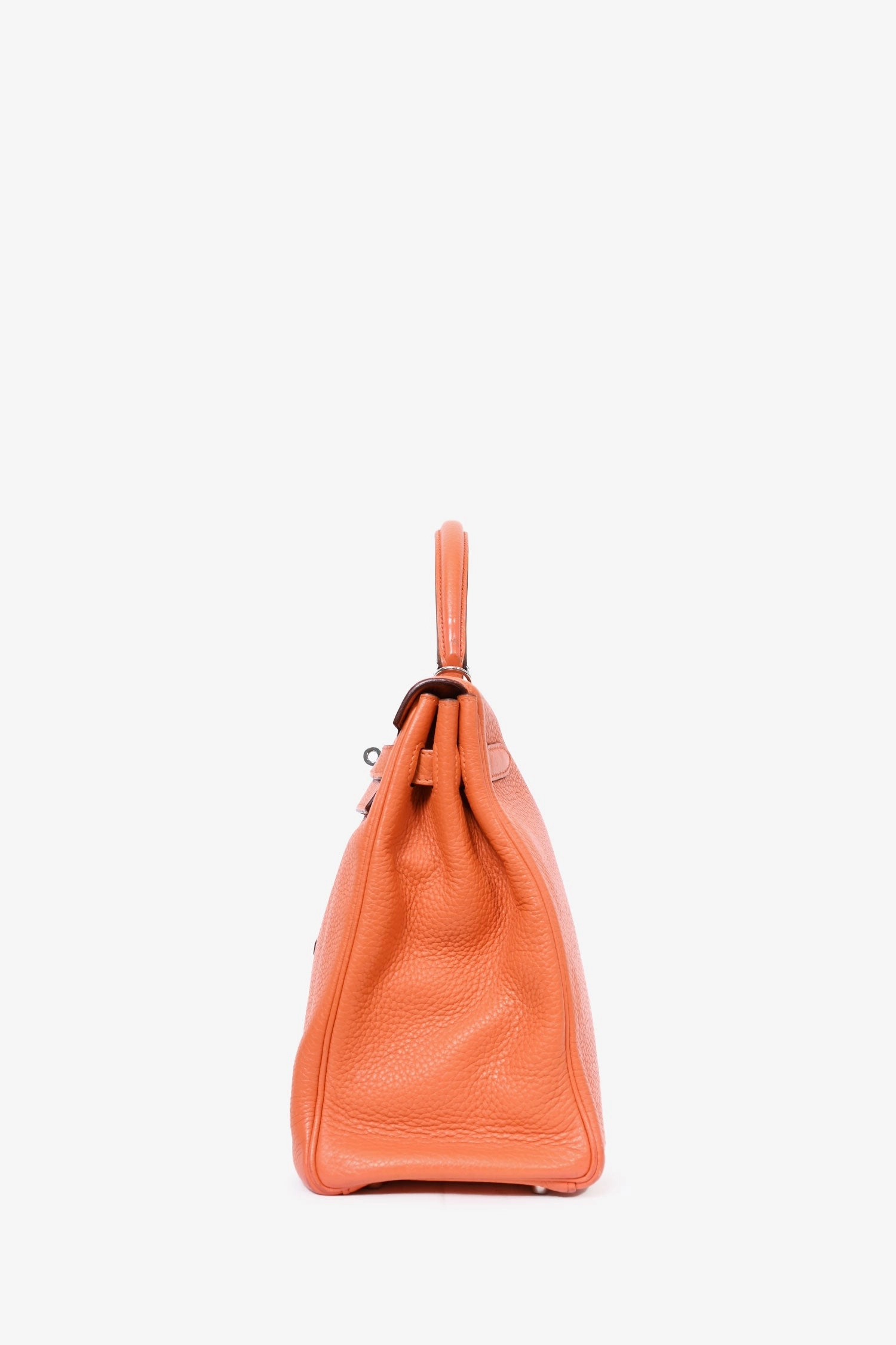 Herms 2010 Orange Clemence Leather Kelly Retourne 35 Top Handle with Canvas Strap