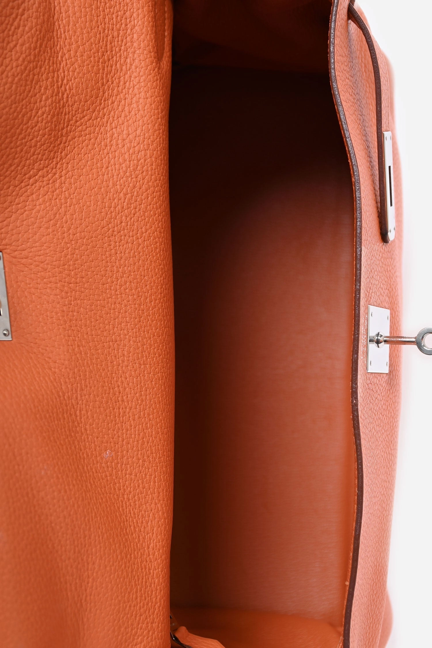 Herms 2010 Orange Clemence Leather Kelly Retourne 35 Top Handle with Canvas Strap