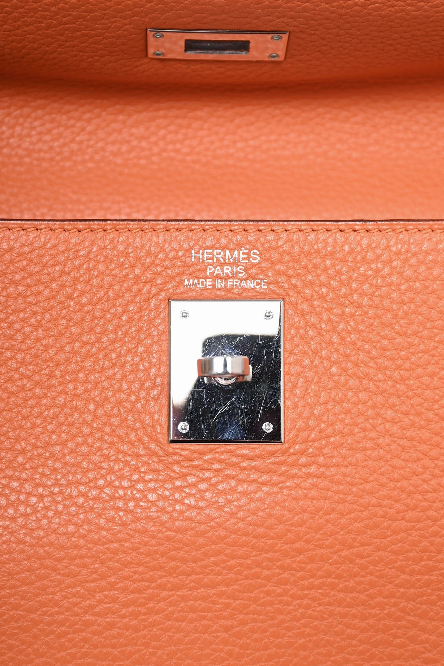 Herms 2010 Orange Clemence Leather Kelly Retourne 35 Top Handle with Canvas Strap