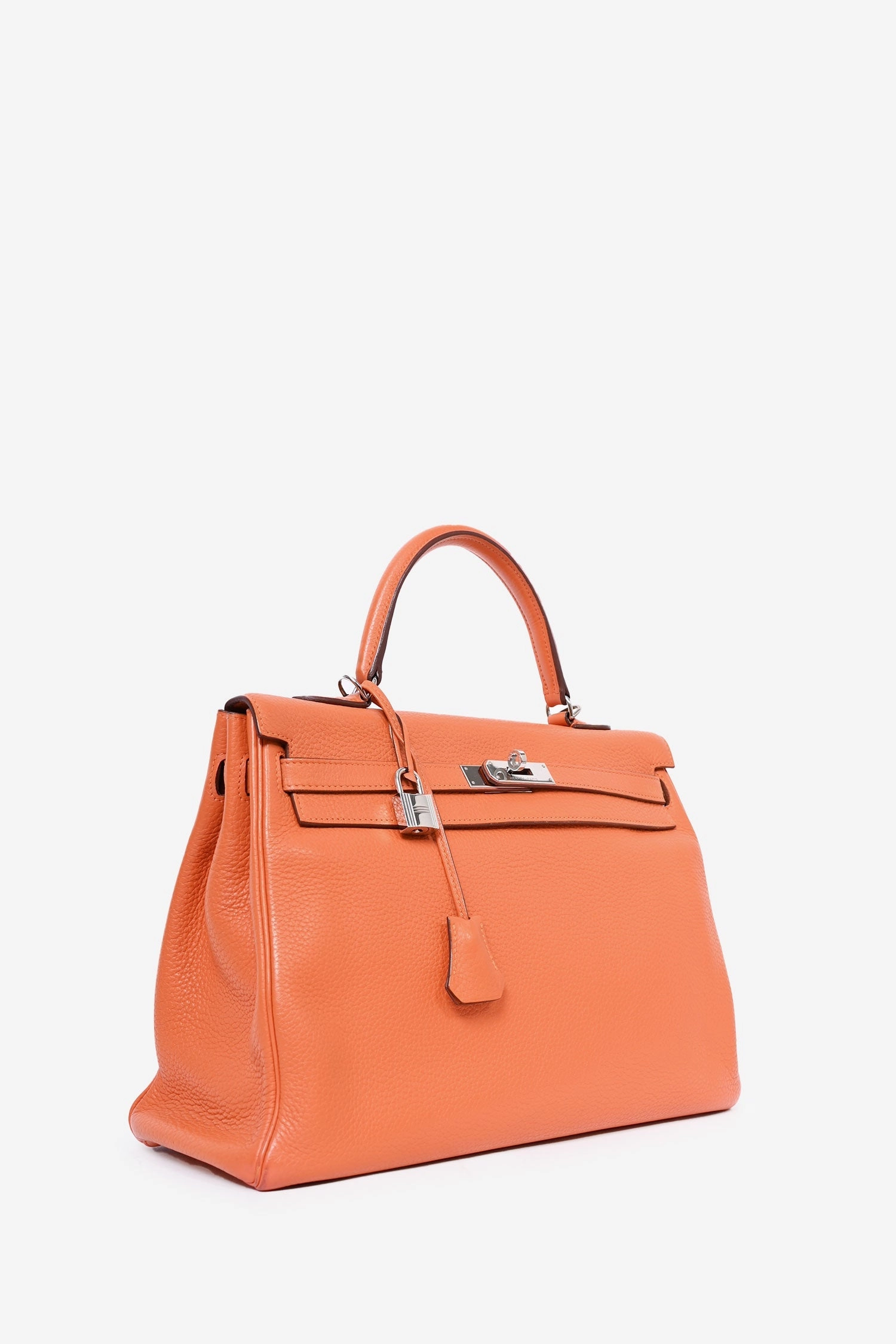Herms 2010 Orange Clemence Leather Kelly Retourne 35 Top Handle with Canvas Strap