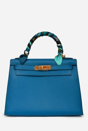 Herms 2014 Blue Epsom Leather Kelly 28 GHW with Strap (As Is)