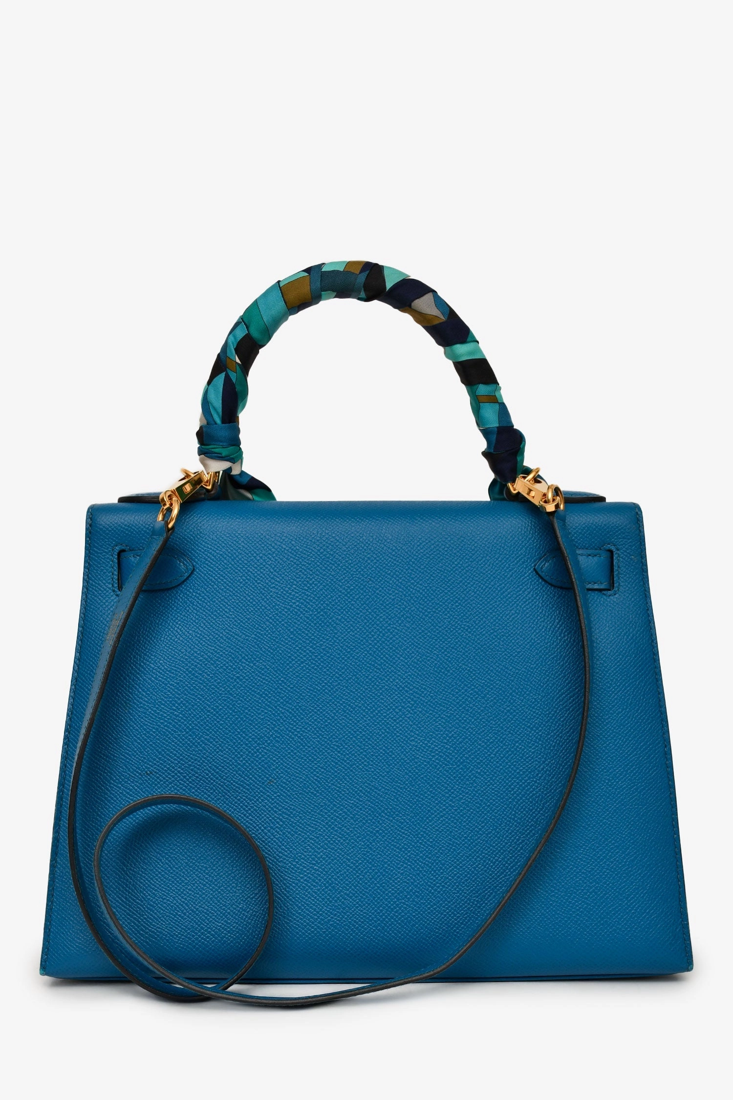 Herms 2014 Blue Epsom Leather Kelly 28 GHW with Strap (As Is)