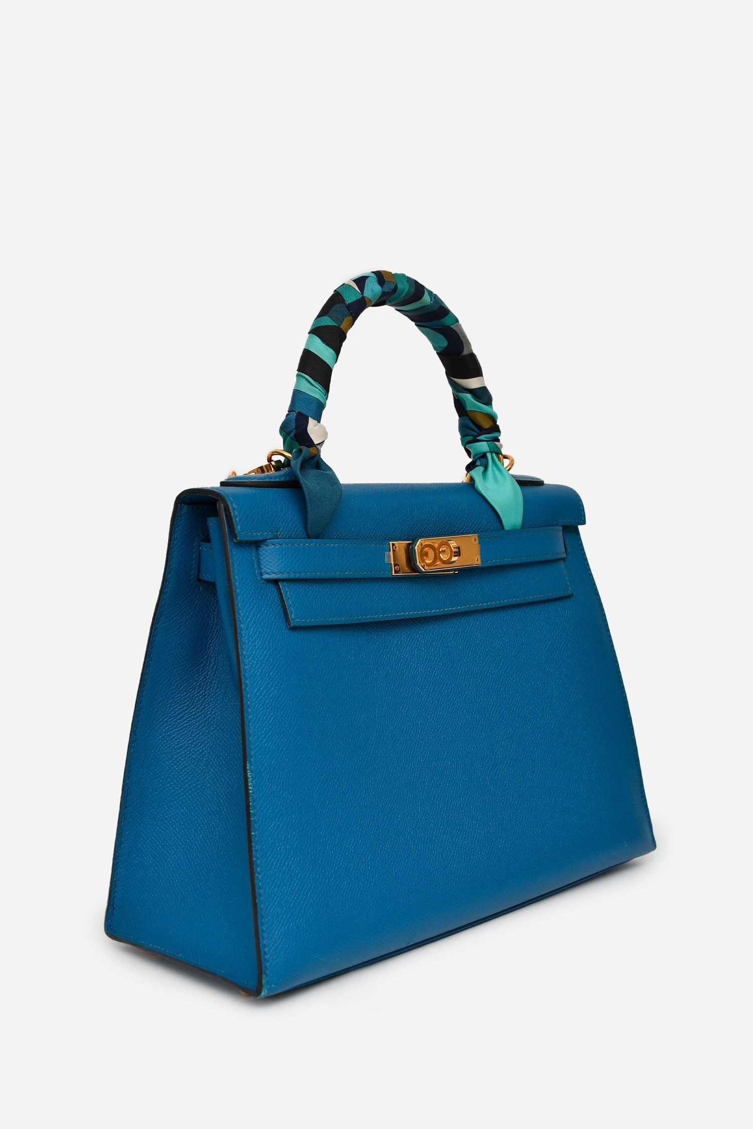 Herms 2014 Blue Epsom Leather Kelly 28 GHW with Strap (As Is)