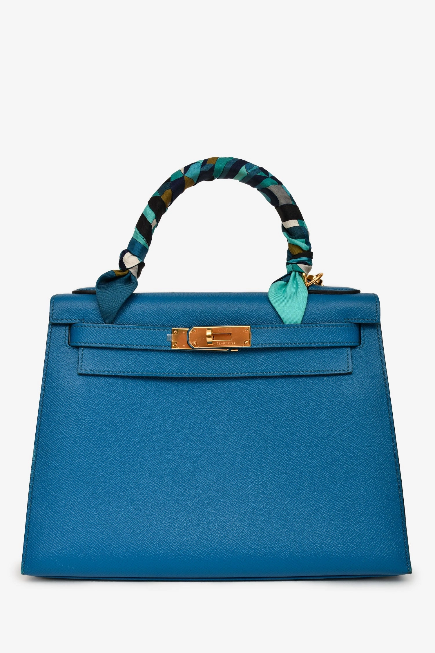 Herms 2014 Blue Epsom Leather Kelly 28 GHW with Strap (As Is)