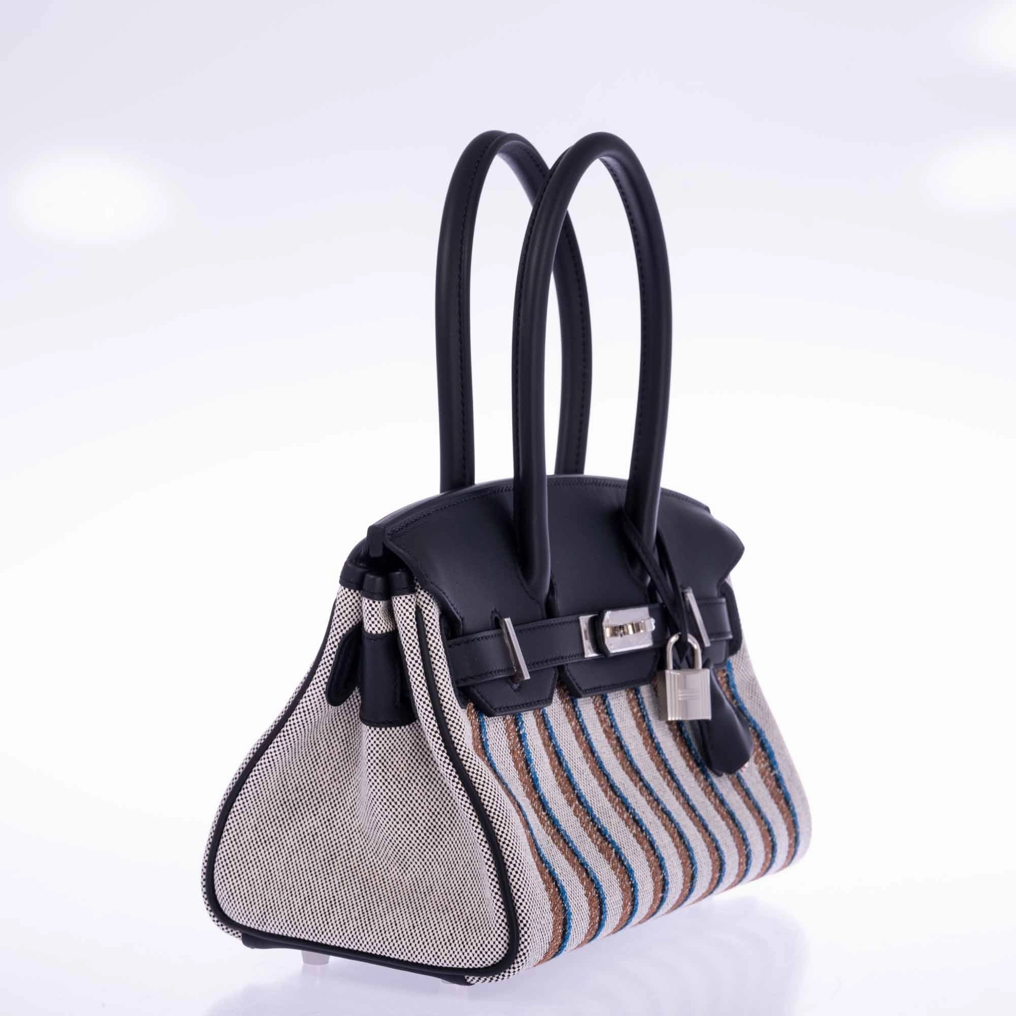 Herms Birkin Shoulder Light 29 in Black Evercolor and Embroidered Toile Palladium Hardware